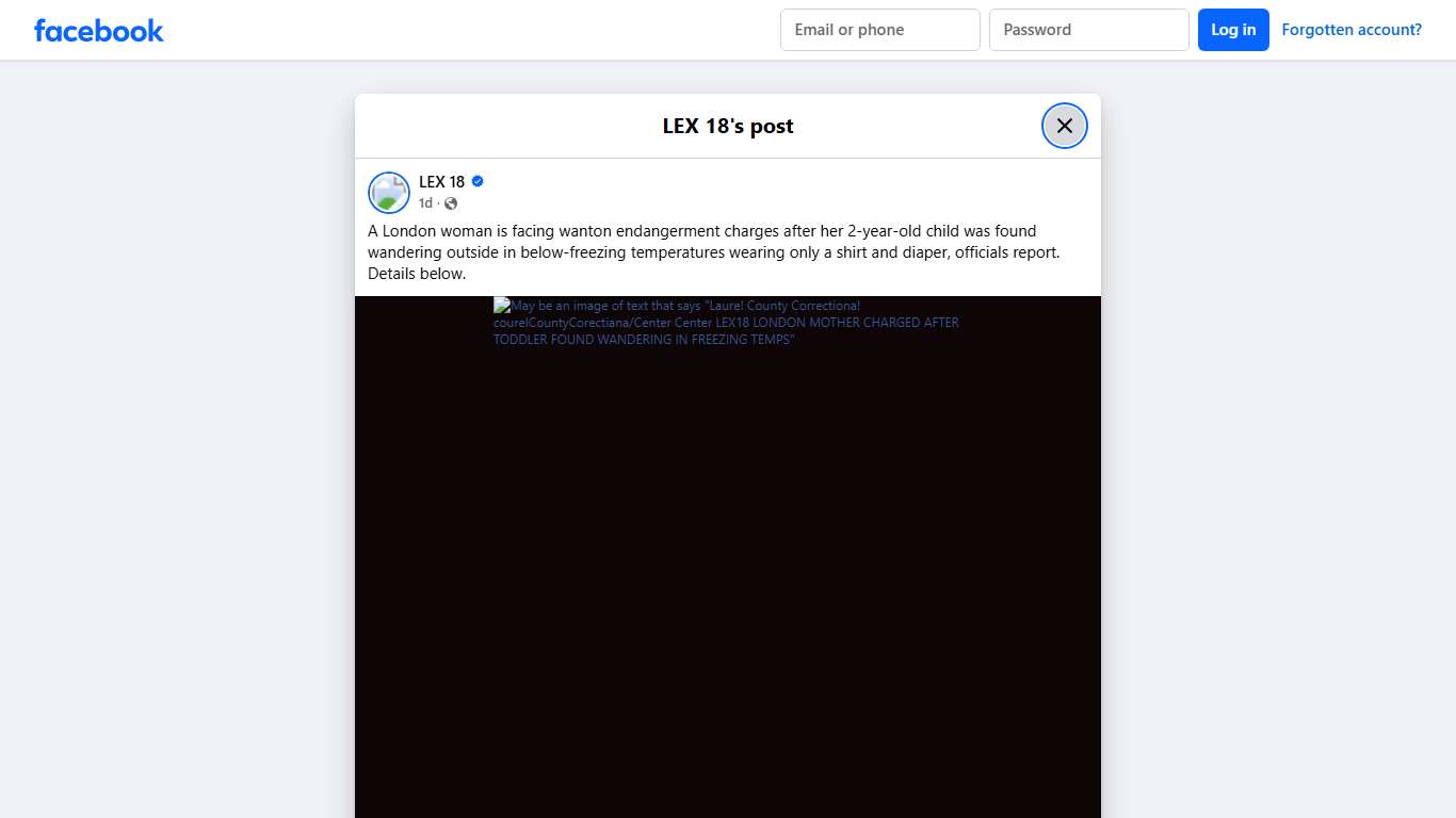 LEX 18 - A London woman is facing wanton endangerment... Facebook